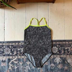 Funkita Black Geo Print One-Piece Swimsuit with Neon Yellow Trim
